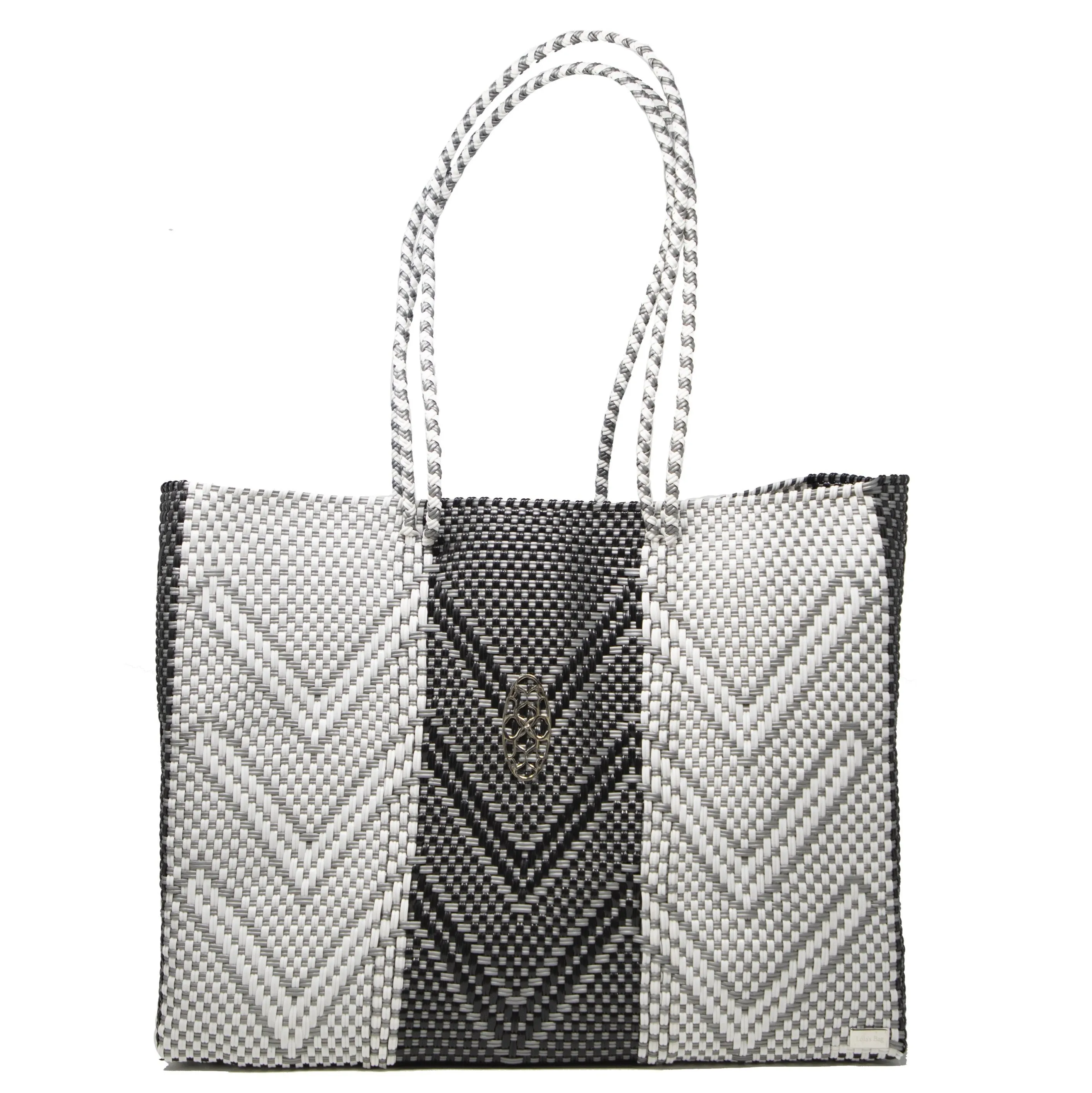 TRAVEL BLACK SILVER CHEVRON TOTE WITH CLUTCH