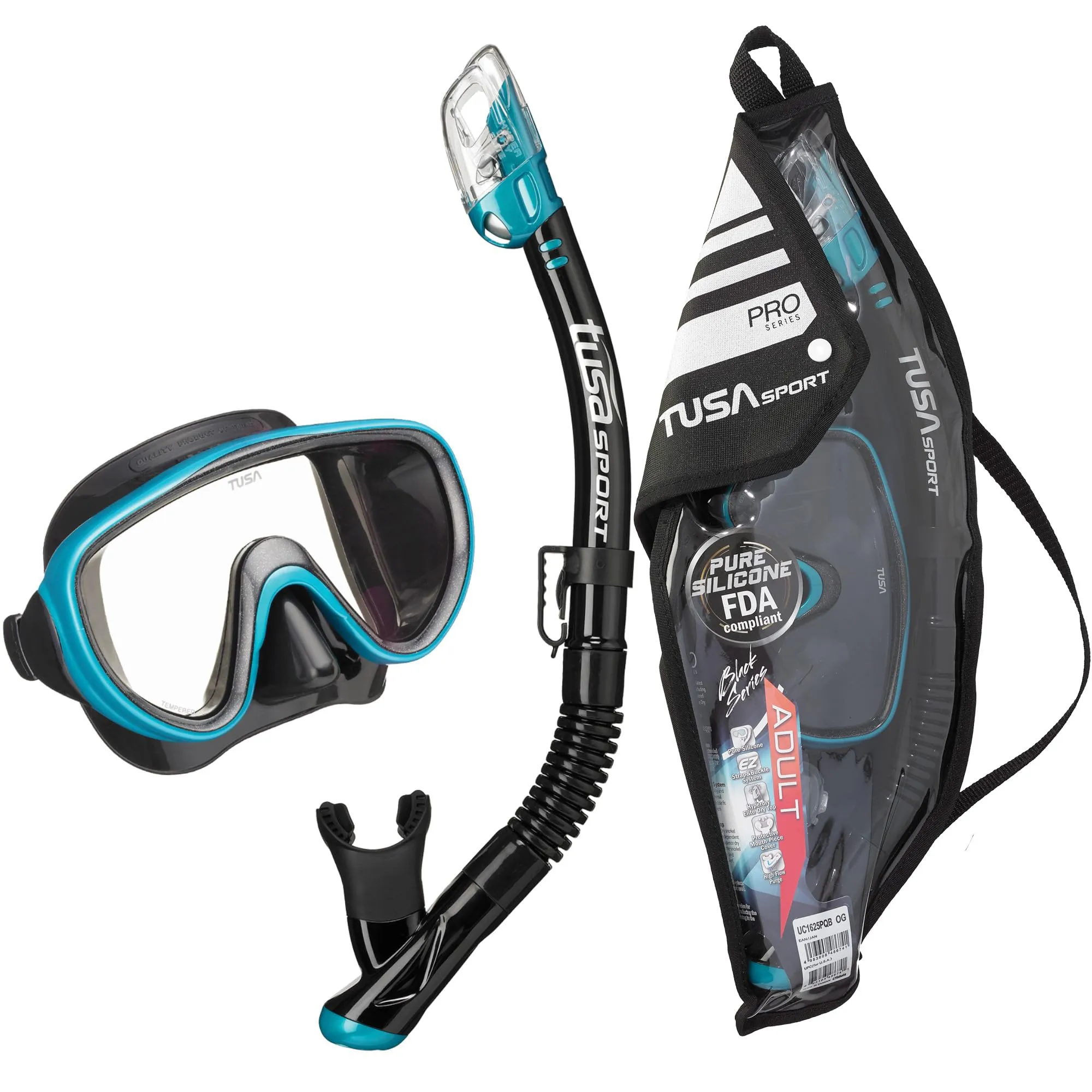 TUSA Sport Adult Serene Mask and Dry Snorkel Combo with Reusable Travel Bag