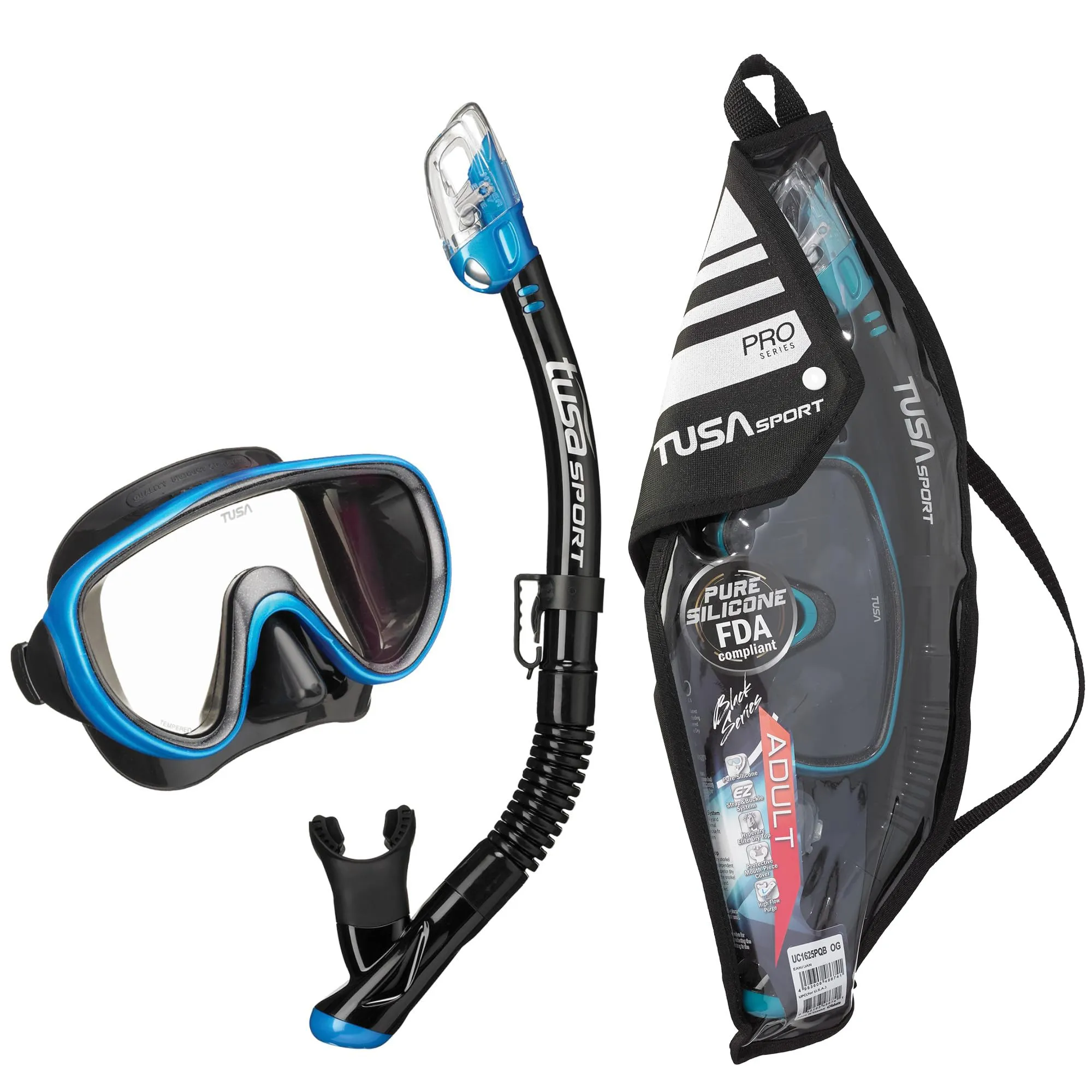 TUSA Sport Adult Serene Mask and Dry Snorkel Combo with Reusable Travel Bag