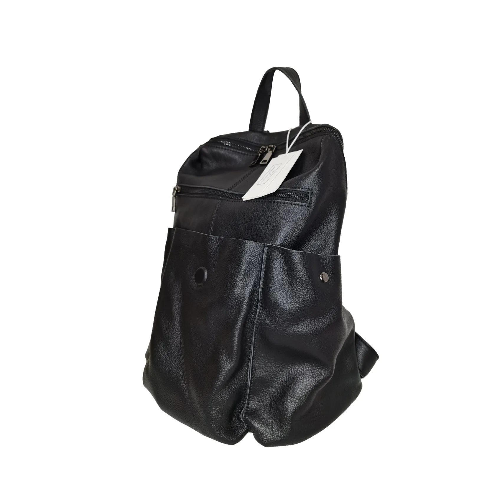 Unisex cowhide leather backpack Snap design with strap pouch