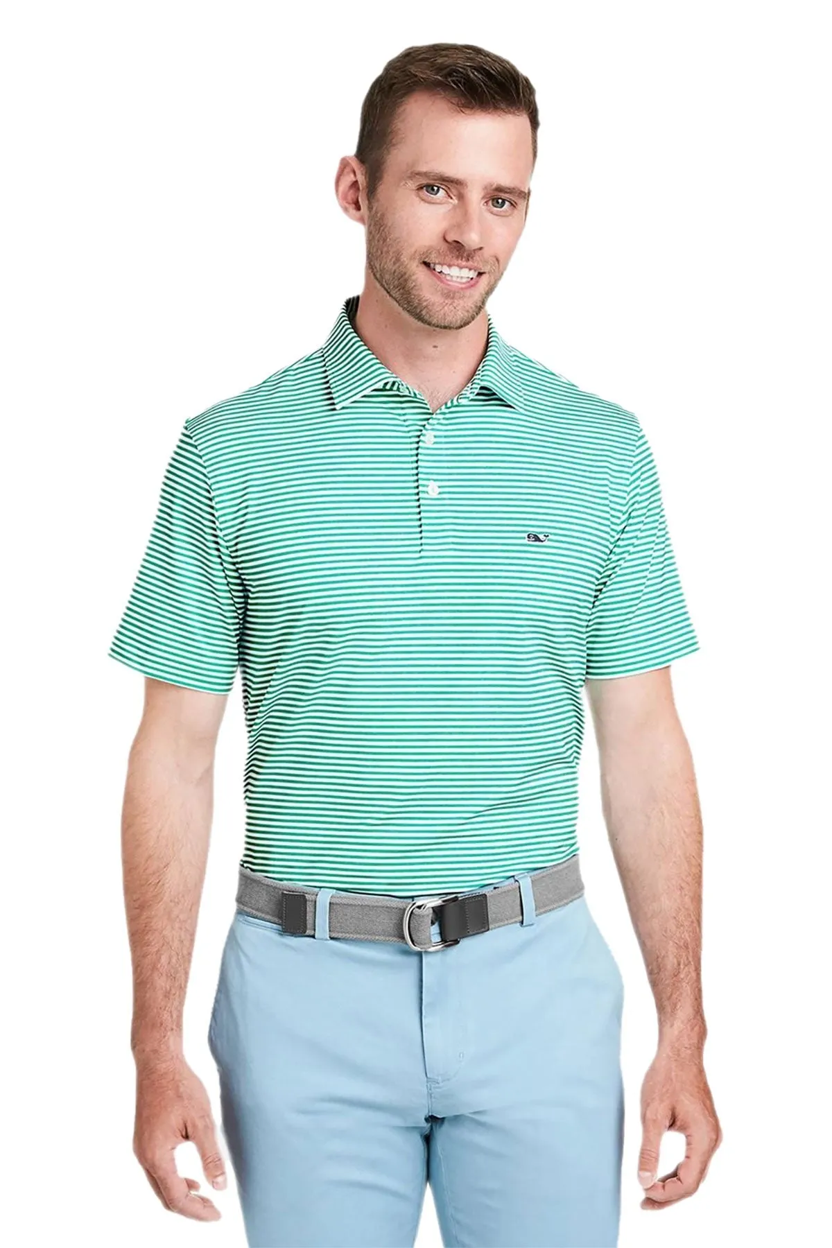 Vineyard Vines Custom Heathered Winstead Sankaty Polos, White Cap/ Antigua Green