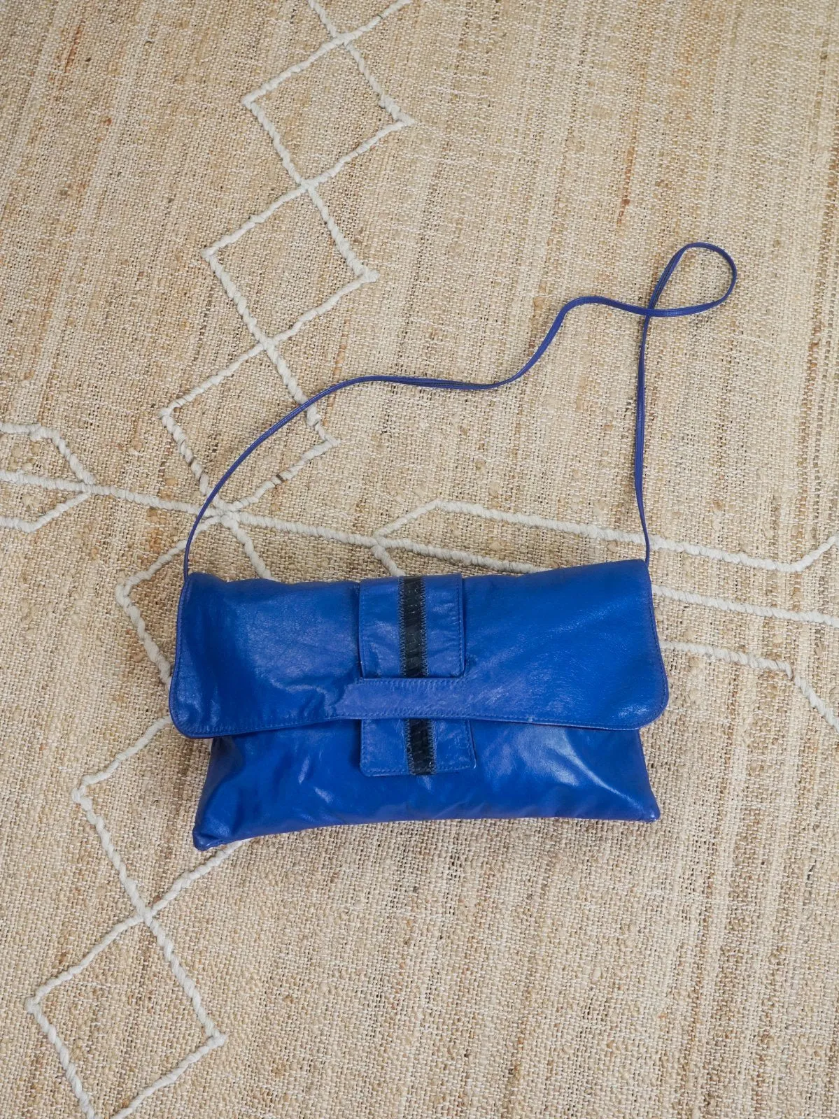 Vintage Cobalt Snakeskin Leather Bag