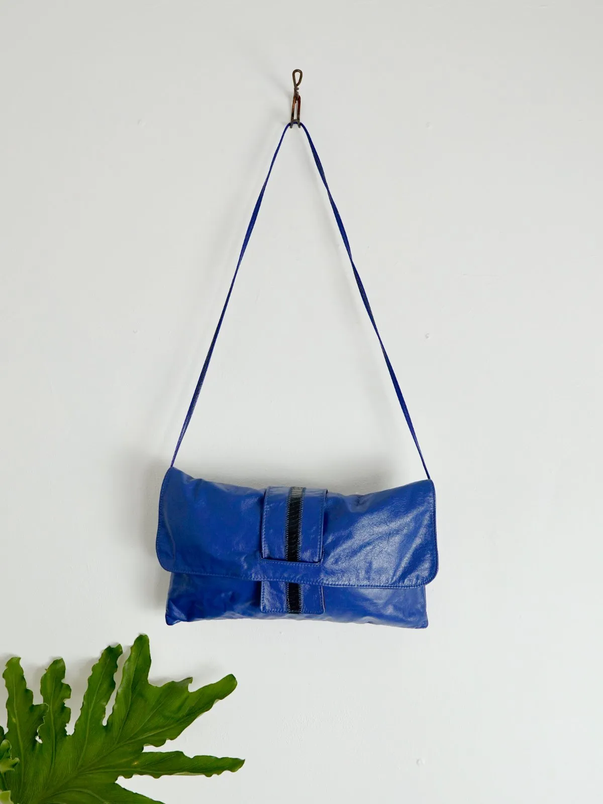 Vintage Cobalt Snakeskin Leather Bag