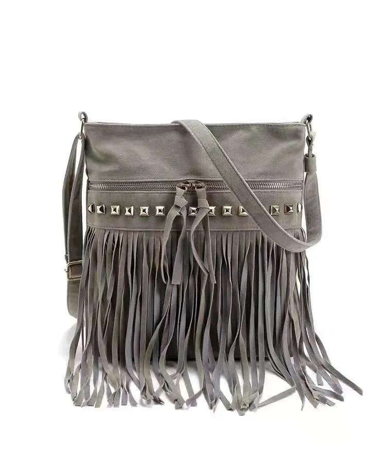 Vintage Rivet Tassel Crossbody Bag