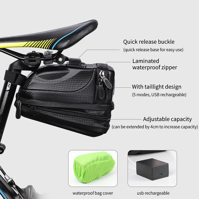 Waterproof Bike Saddle Bag With USB Rechargeable Tail Light MTB Road Bicycle Pannier Basket Cycling Accessories