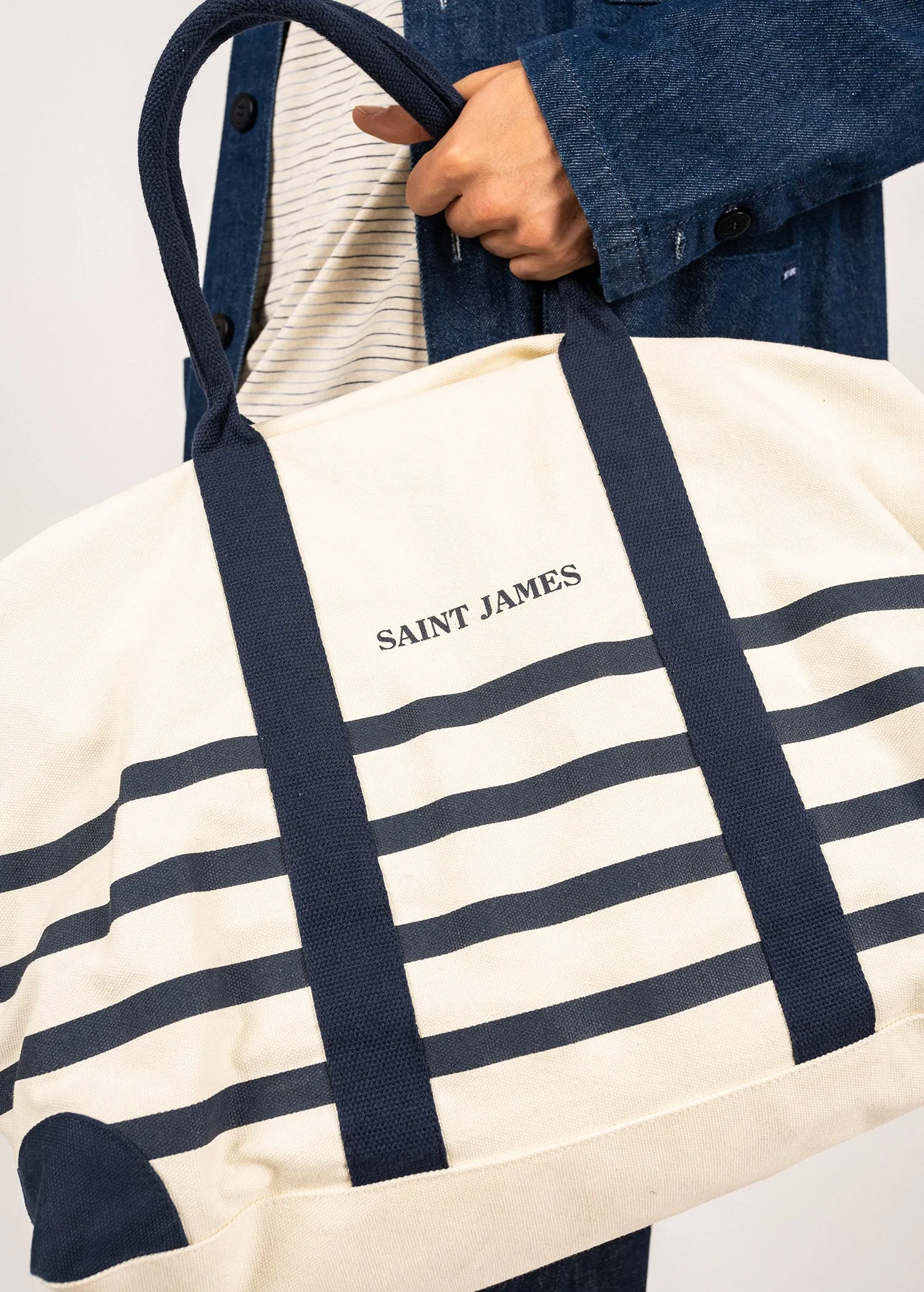 WEEK END BAG - Striped Duffle Bag | 100% Cotton (ECRU / NAVY)