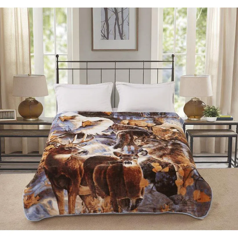 Wildlife Collage Plush Blanket DB5326-2 Queen Size