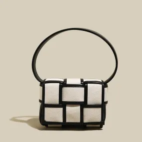 Woven Black and White Top Handle Bag