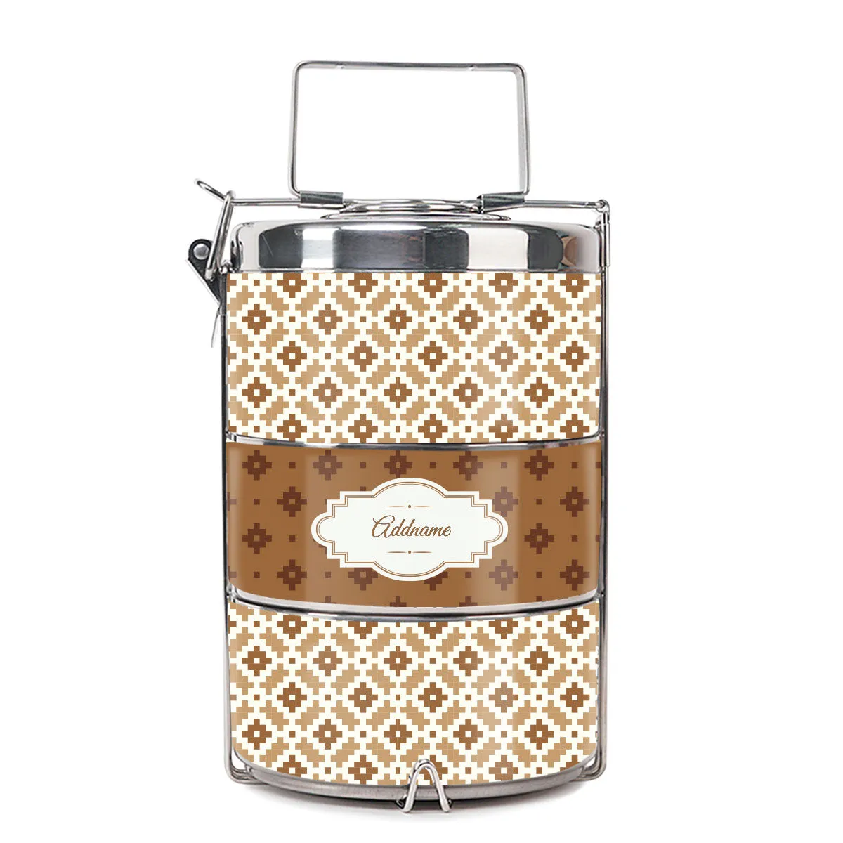 Zellige Moroccan & Mosaic Series 3-Tier Premium Medium 13.5cm Tiffin Carrier [FREE Custom Add Name]